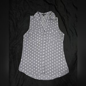 Express Gray Sleeveless Polka Dot Blouse